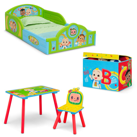 Delta Children CoComelon toddler bed with low height and guardrails for safe sleep