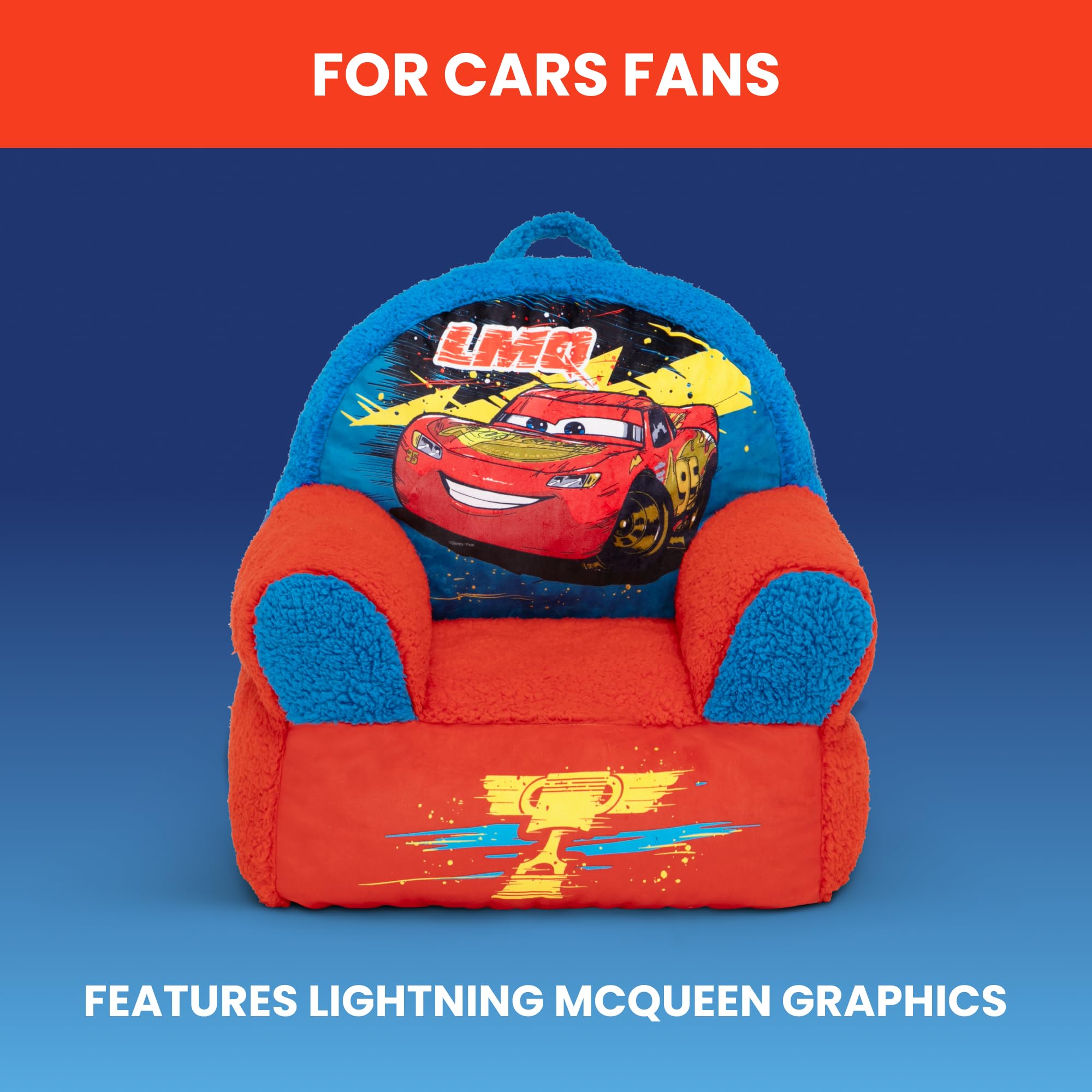 Back view of the Delta Children Cars chair showing plush support