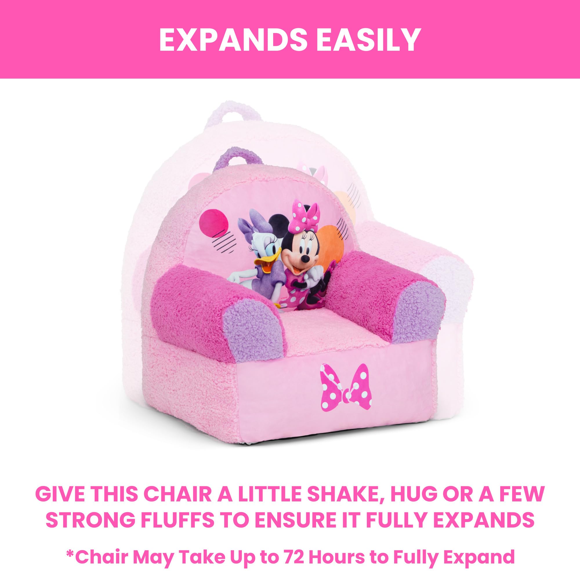 Delta Children Cozee Buddy Chair dimensions displayed for space planning.
