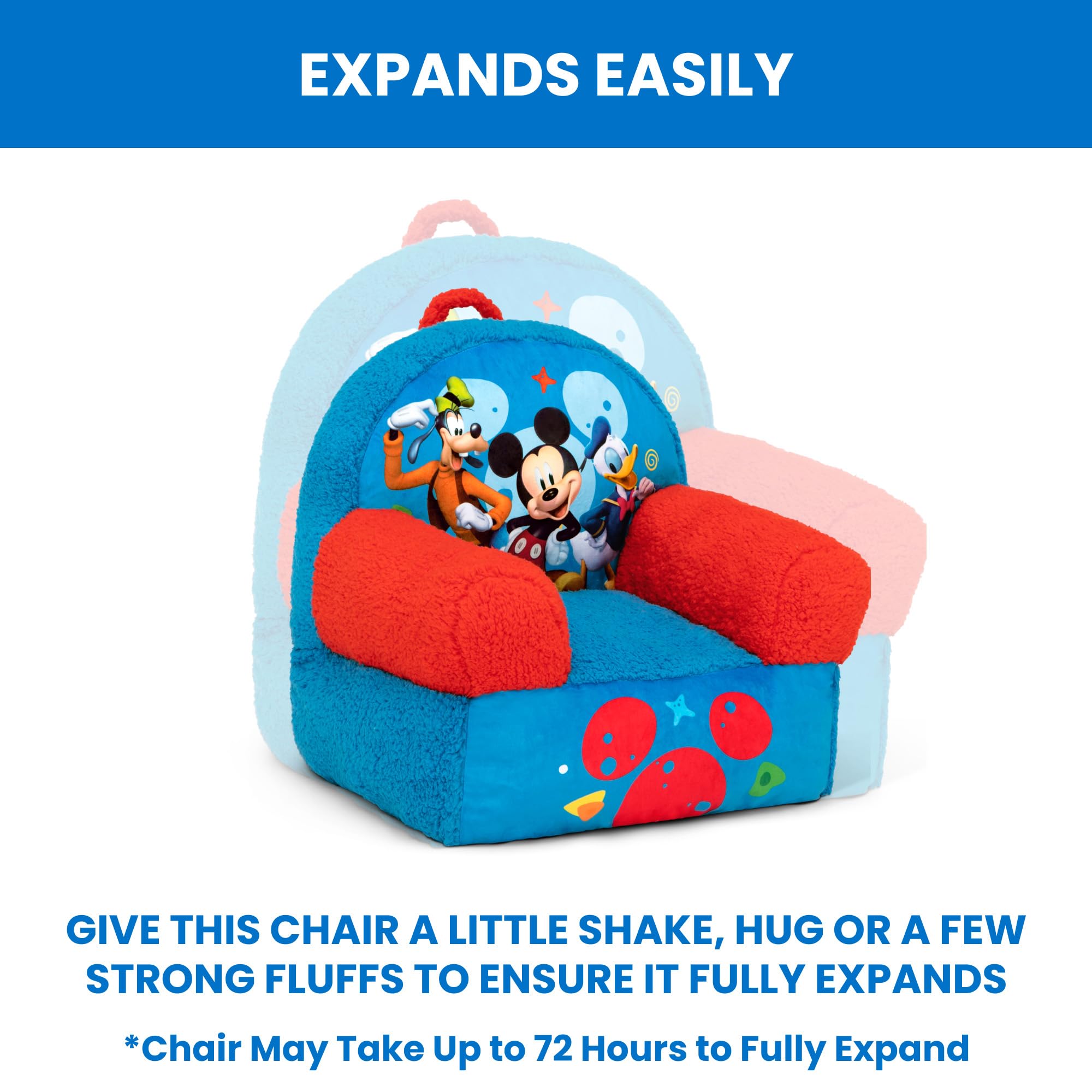 Delta Children Cozee Buddy Chair Mickey Mouse seat detail emphasizes contoured support