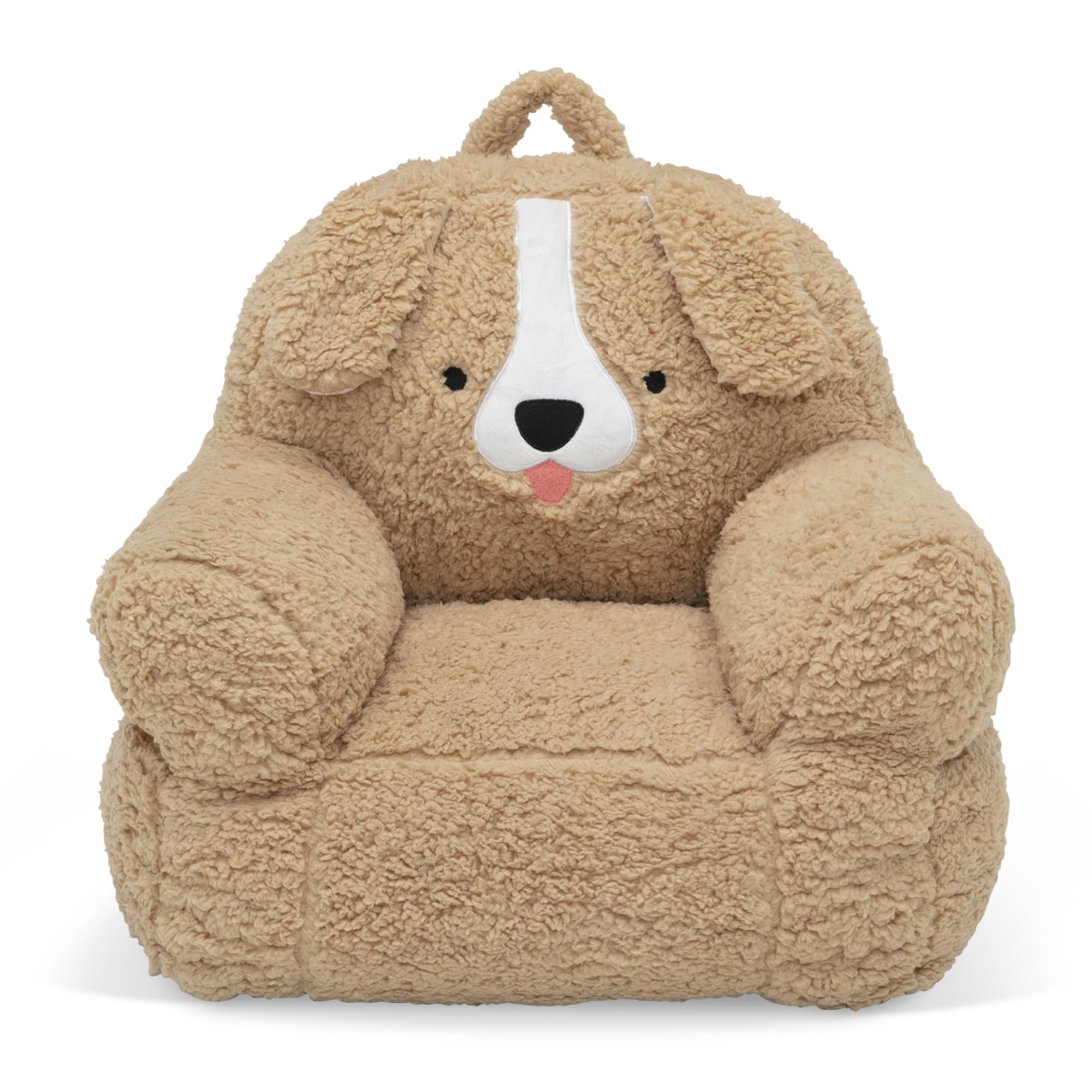 Delta Children Cozee Buddy Dog Chair front view with floppy ears, ideal for cozy reading.