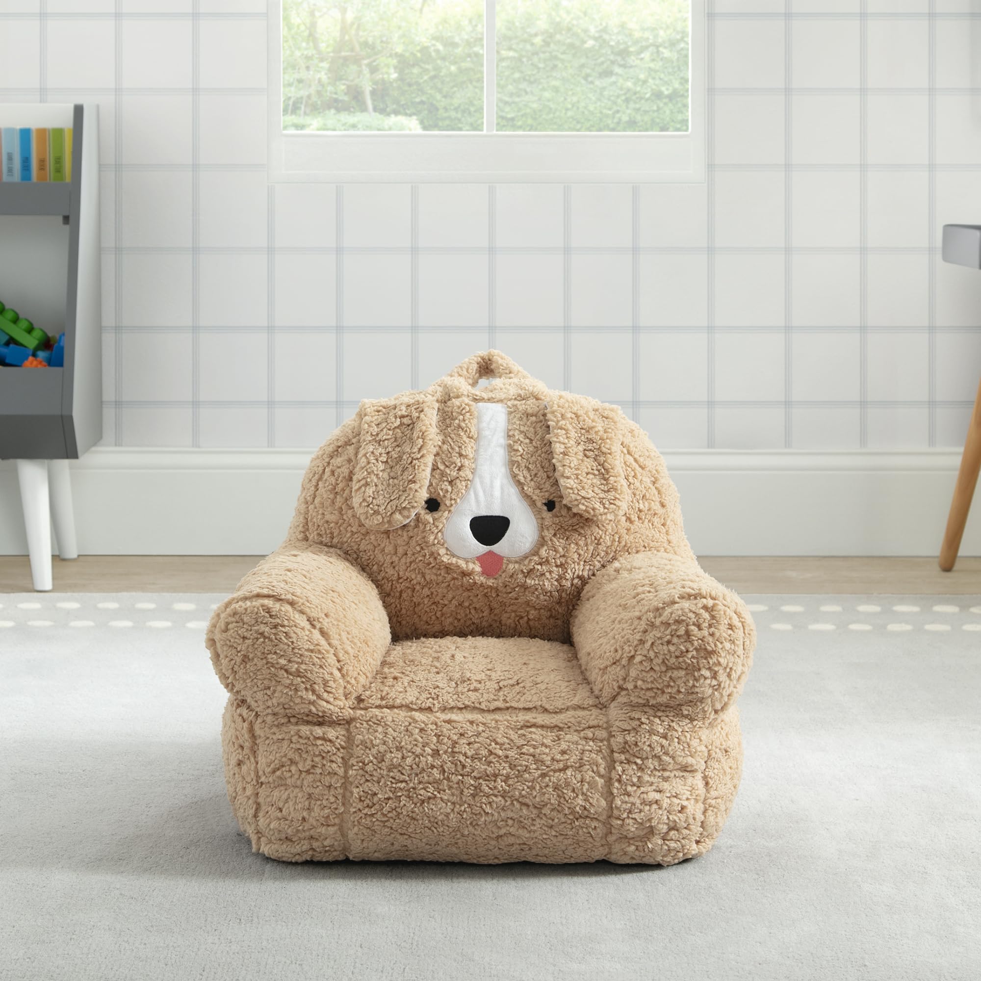 Delta Children Cozee Buddy Dog Chair side view, lightweight and easy to move.