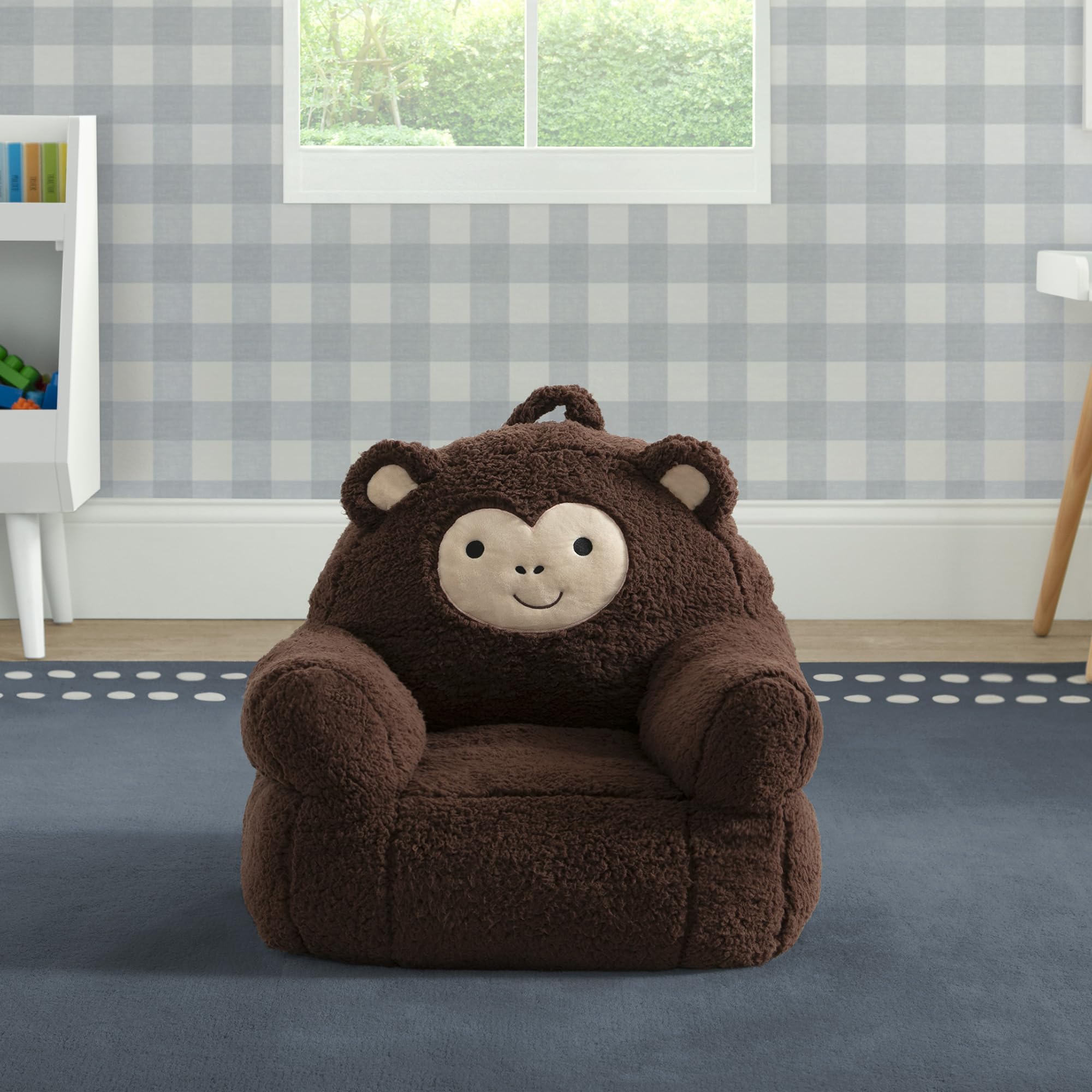 Delta Children Cozee Buddy Monkey Chair side view showing compact size