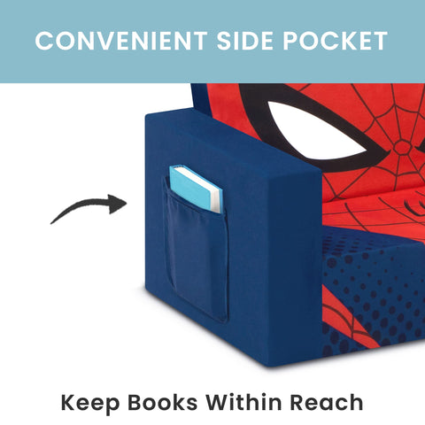 Delta Children Cozee slipcover with side pocket keeps books within reach
