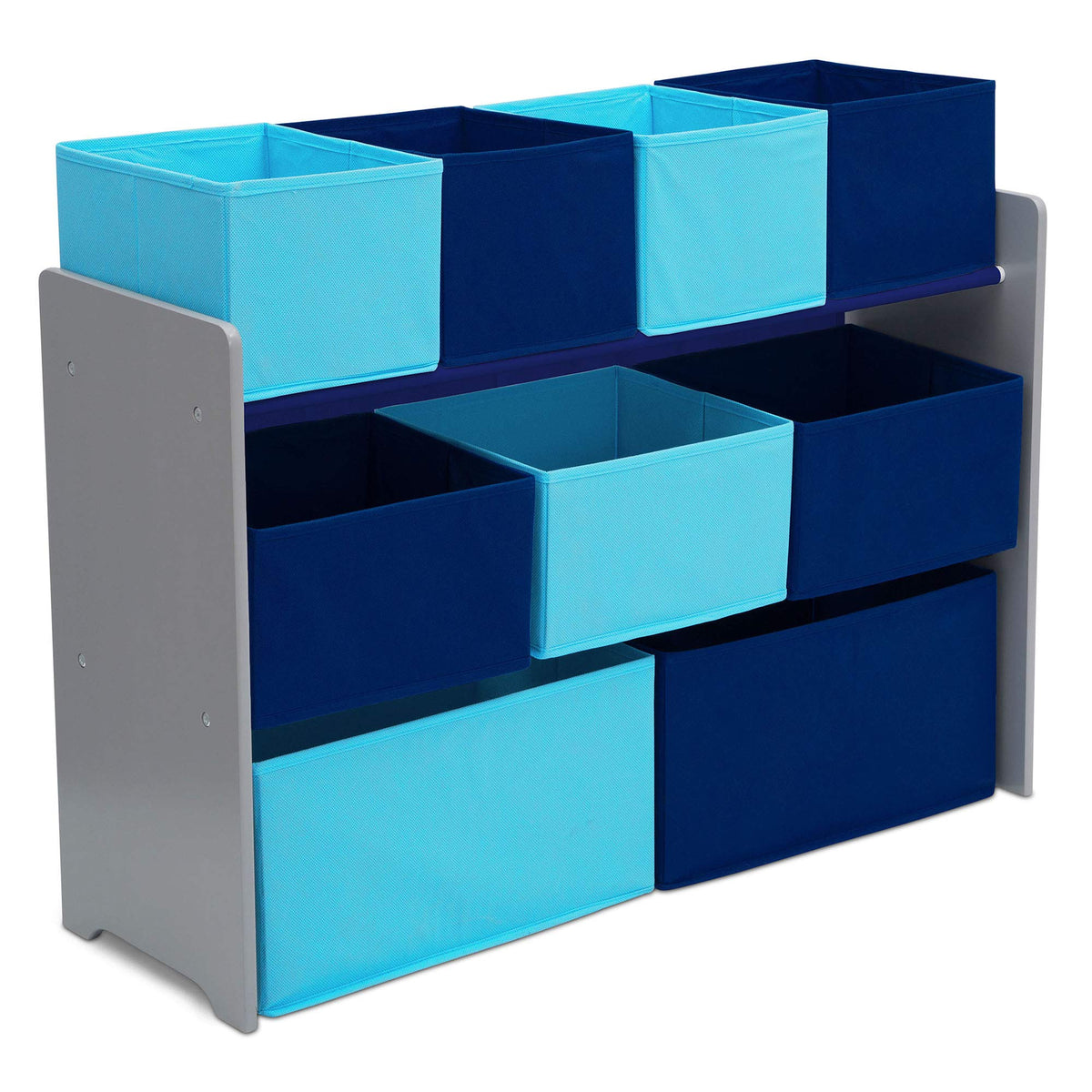 Delta Children deluxe multi-bin organizer with grey blue bins for easy kid access