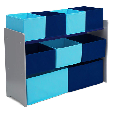 Delta Children deluxe multi-bin organizer with grey blue bins for easy kid access