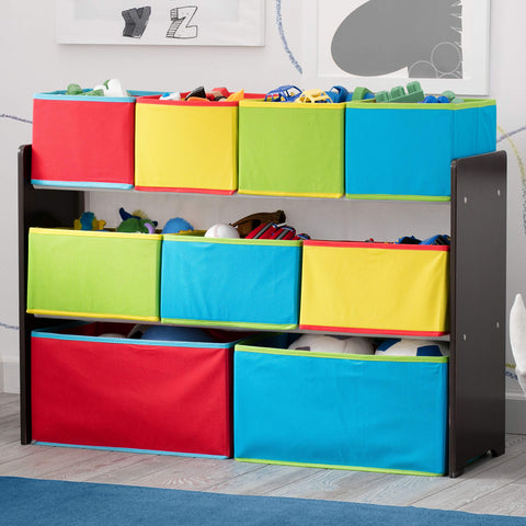 Delta Children Deluxe Multi-Bin Toy Organizer with nine bins promotes organized playtime.