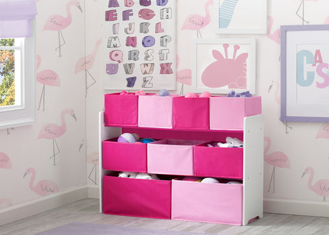 Delta Children organizer shown from the side highlighting space-saving, kid-friendly design