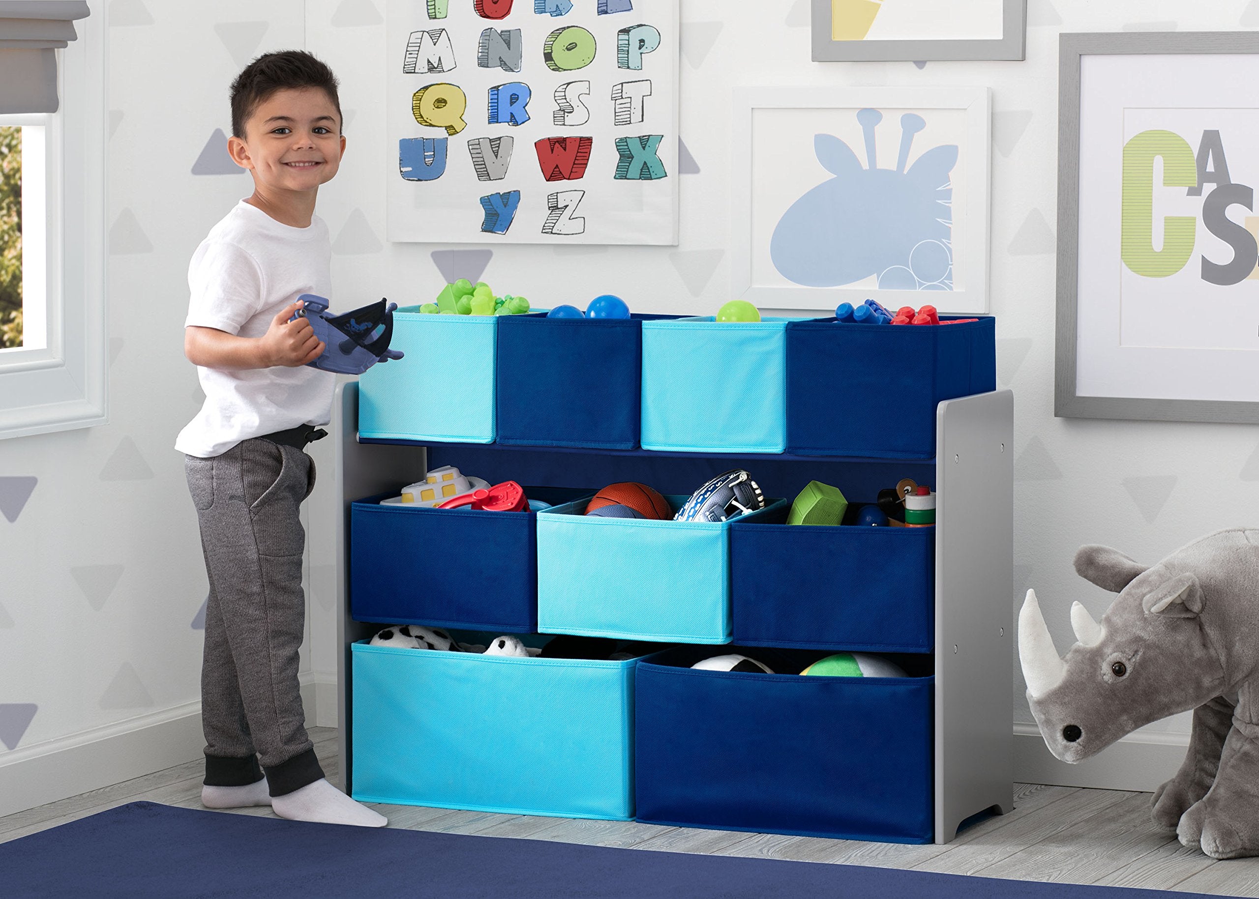 Delta Children organizer with bold bins supports quick cleanup after playtime