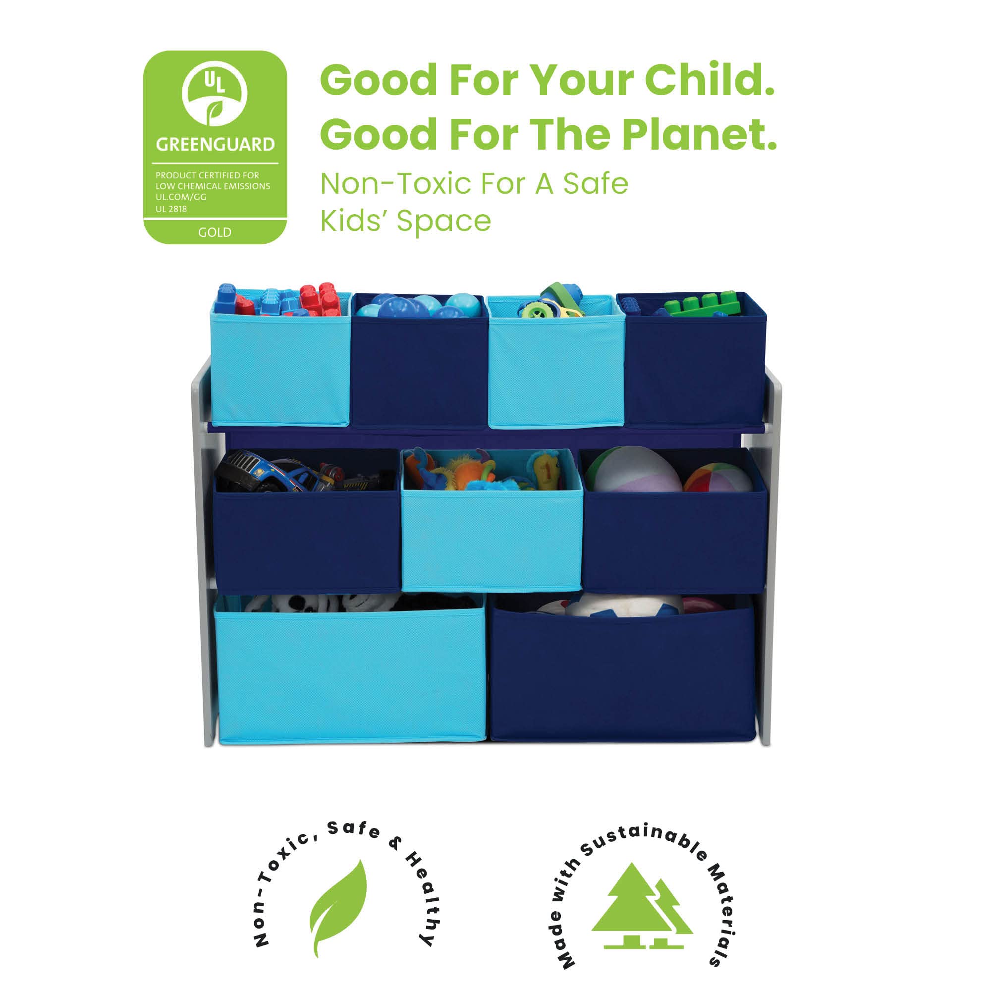 Delta Children deluxe organizer features a sturdy wood frame for years of use