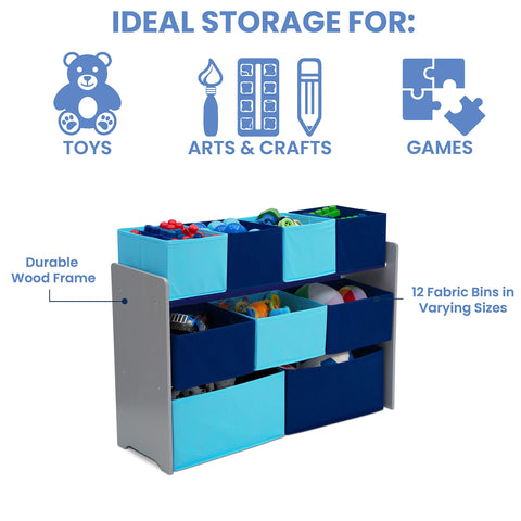 Delta Children toy organizer pictured for quick kid access during play