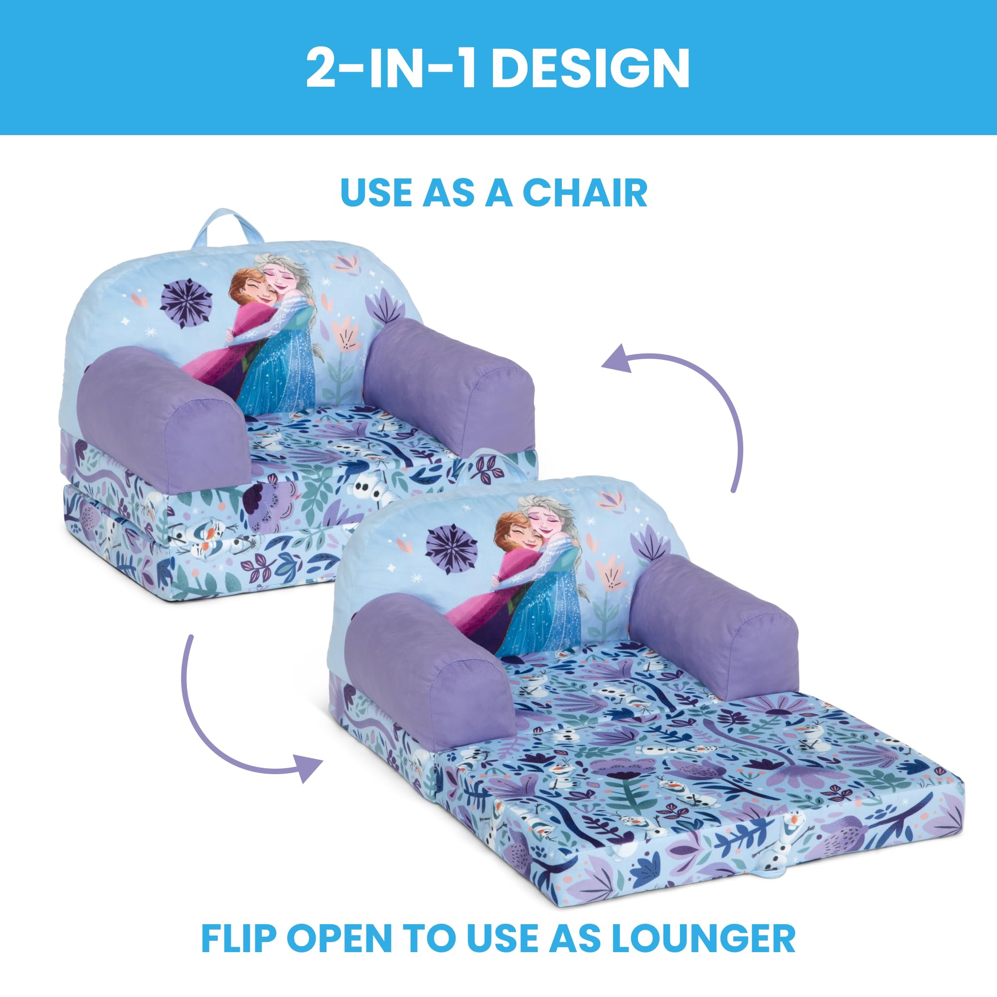 Delta Children Frozen chair purple, bed-ready flip-out design for lounging