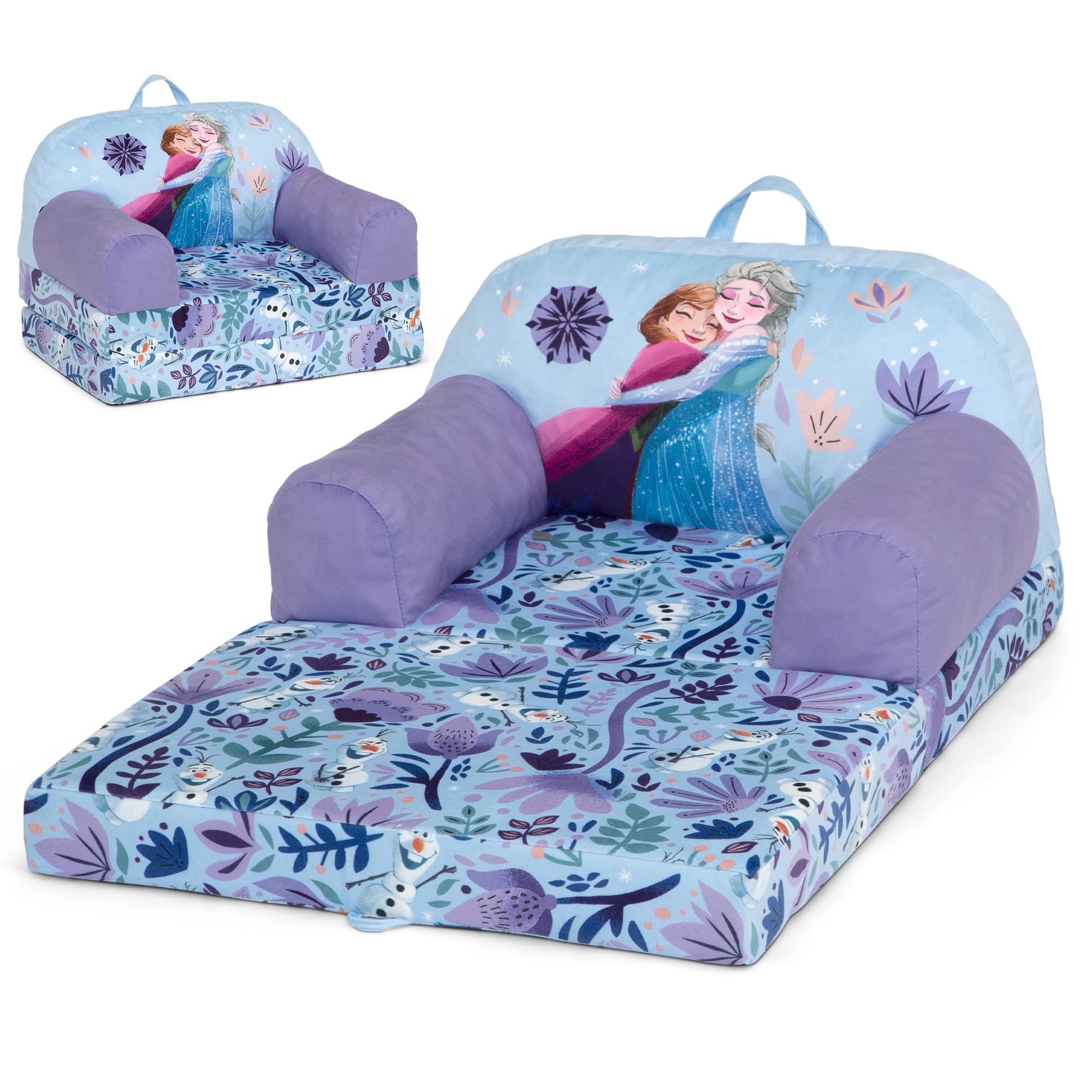Delta Children Disney Frozen Cozee Buddy chair purple, closed view, compact seating option