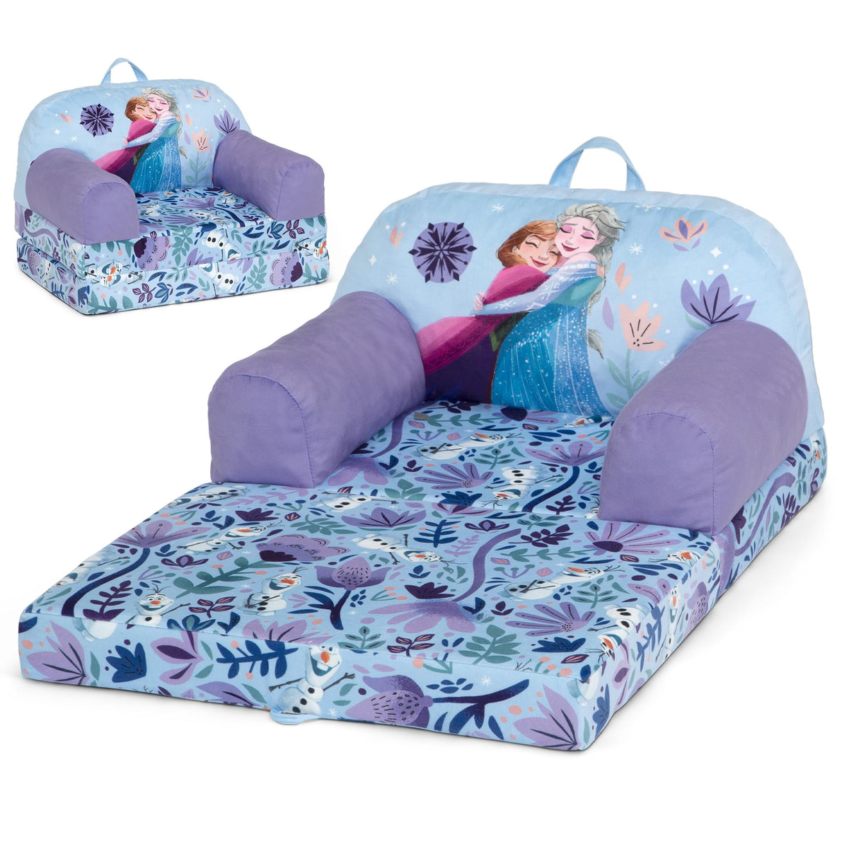 Delta Children Disney Frozen Cozee Buddy chair purple, closed view, compact seating option
