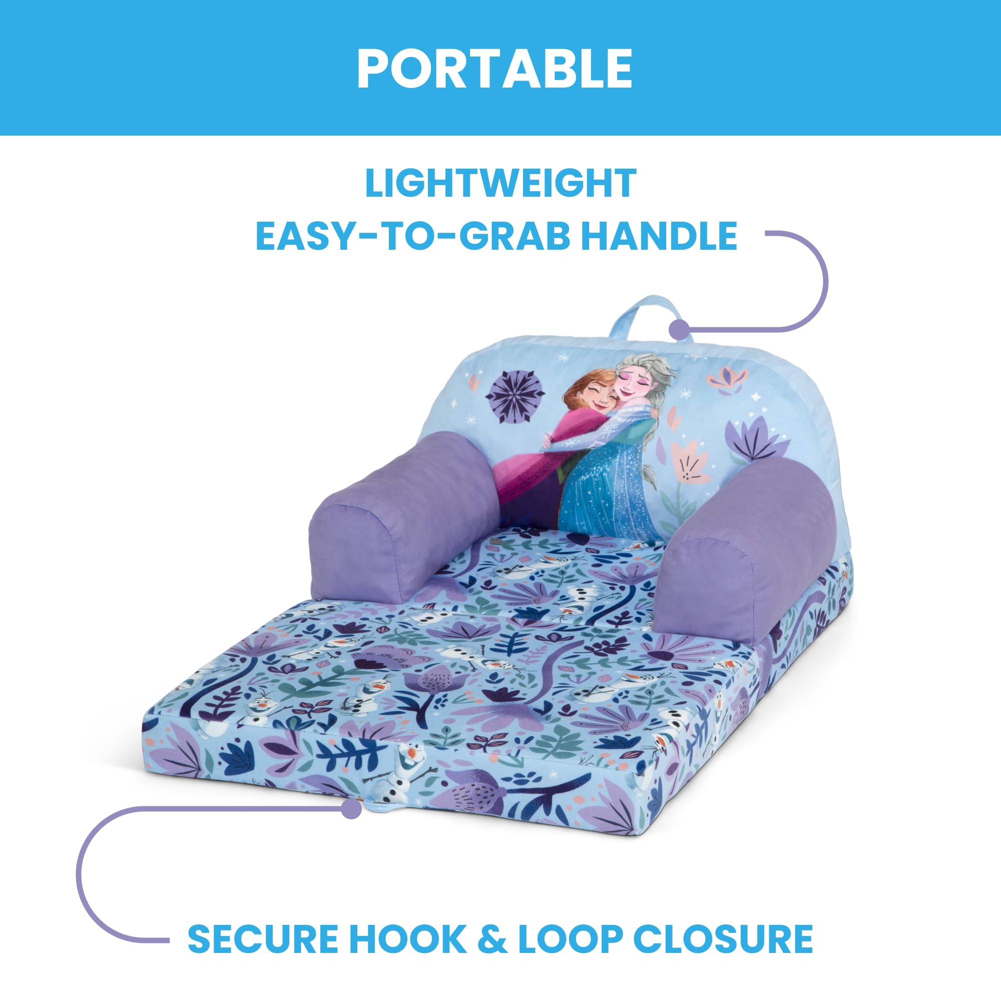 Delta Children Frozen chair purple, safety badge visible for added assurance