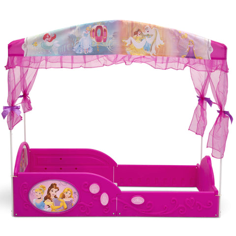 Delta Children Disney Princess bed features bold princess graphics for imaginative space.