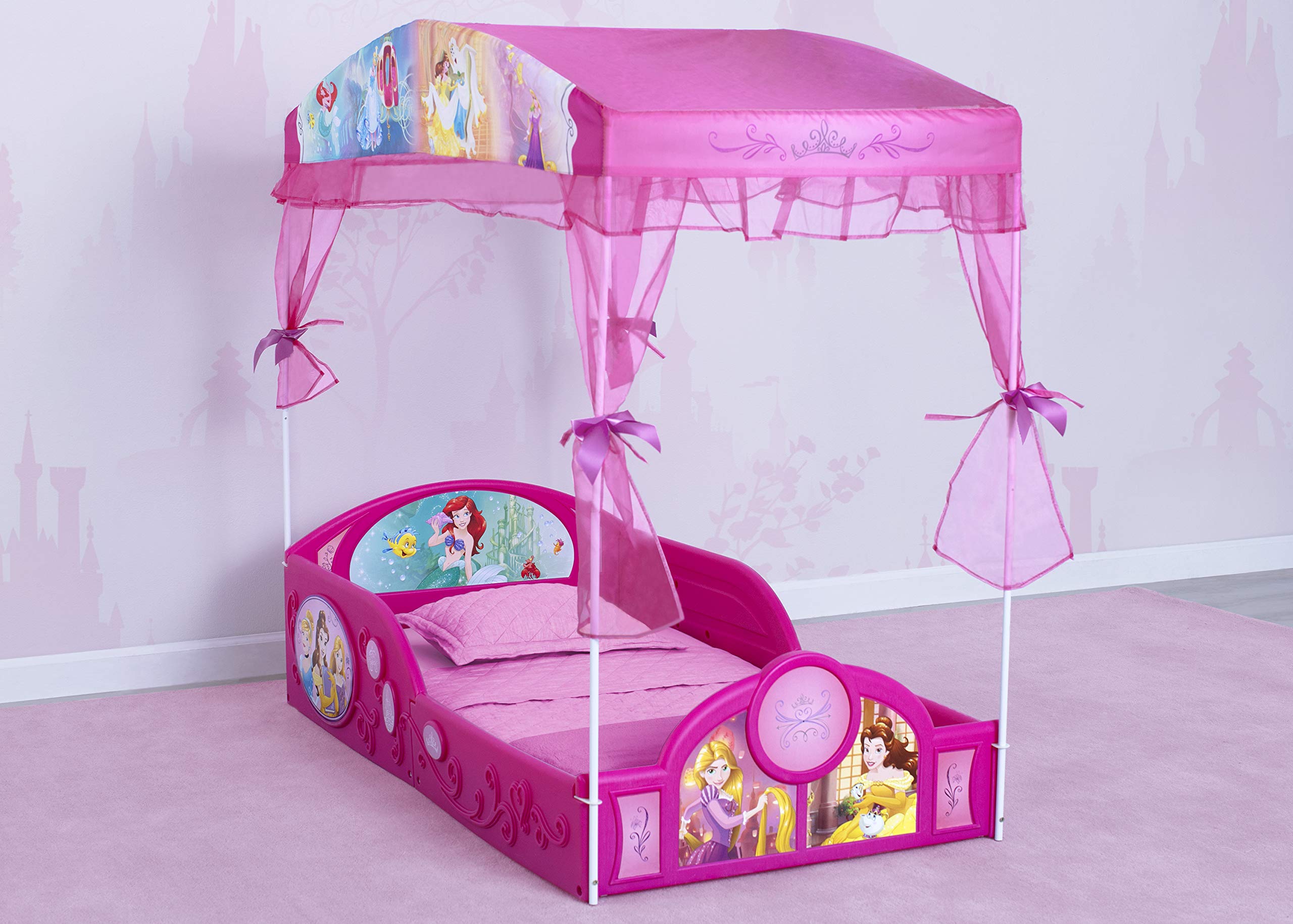 Delta Children Disney Princess bed with guardrails for secure sleep.