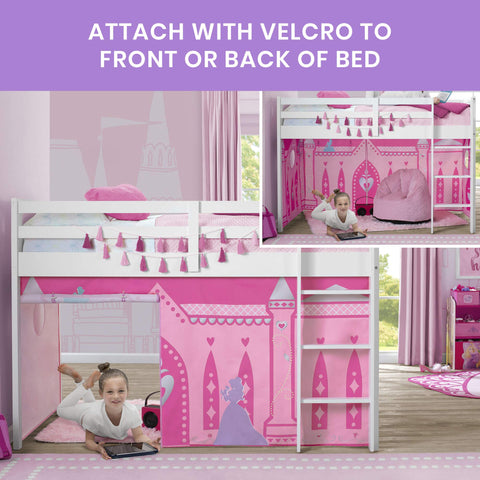 Delta Children Disney Princess loft bed tent back panel option for different room setups.