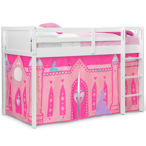 Delta Children Disney Princess loft bed tent dimensions 75 inches long by 36.5 wide.
