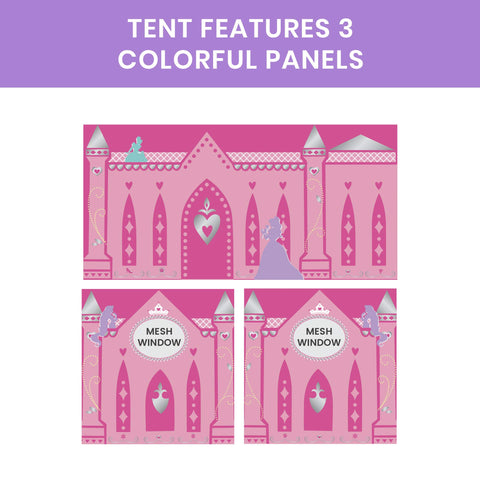 Delta Children Disney Princess loft bed tent mesh window provides light-friendly viewing for cozy play.