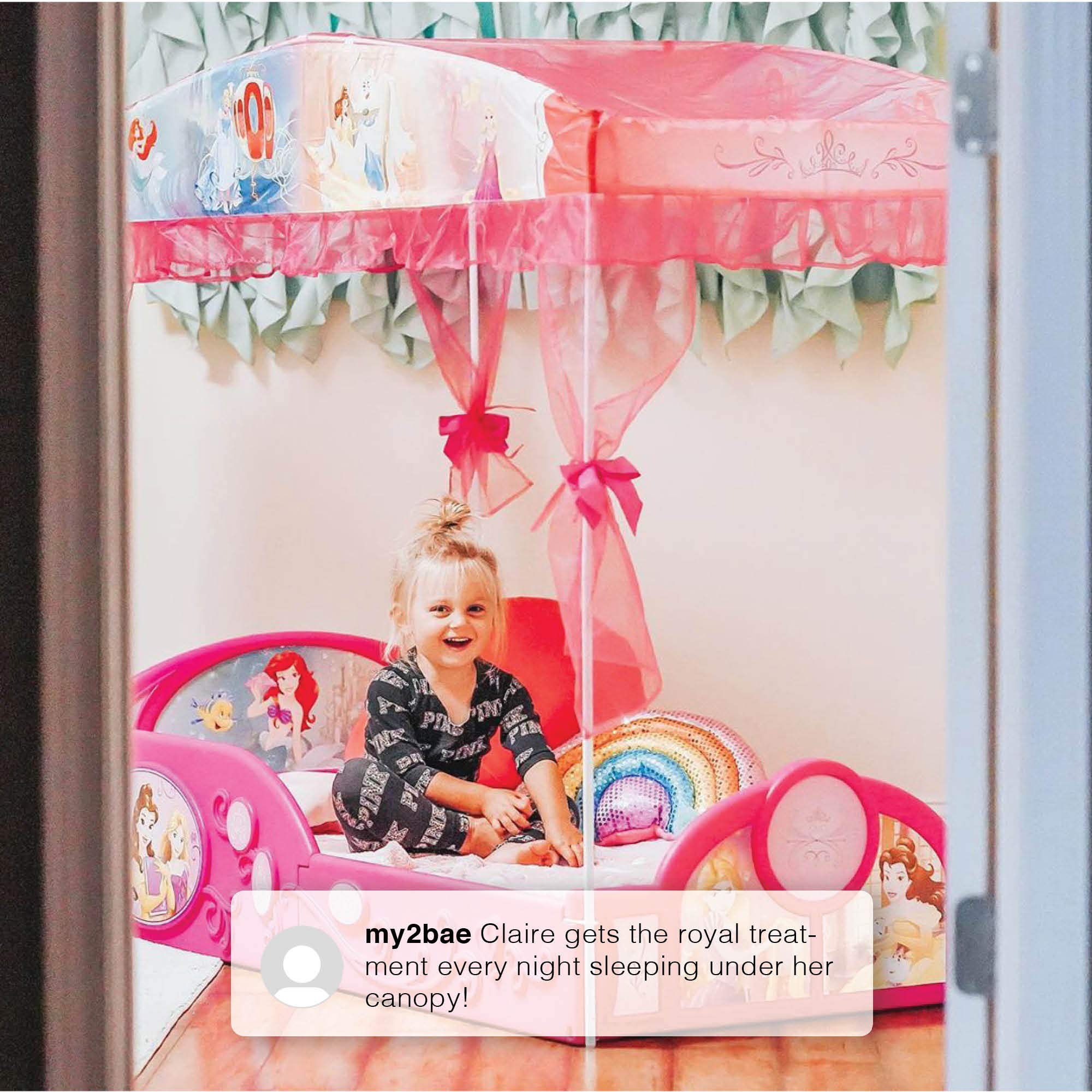Delta Children Disney Princess bed design emphasizes safety with low mattress height.