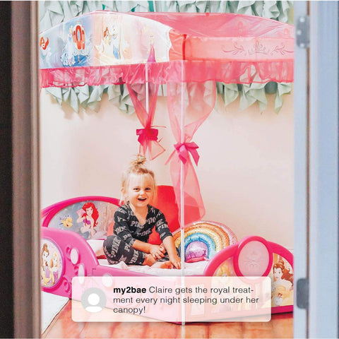 Delta Children Disney Princess bed design emphasizes safety with low mattress height.