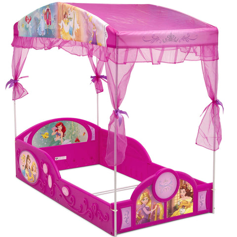 Delta Children Disney Princess toddler bed with compact dimensions for small rooms.