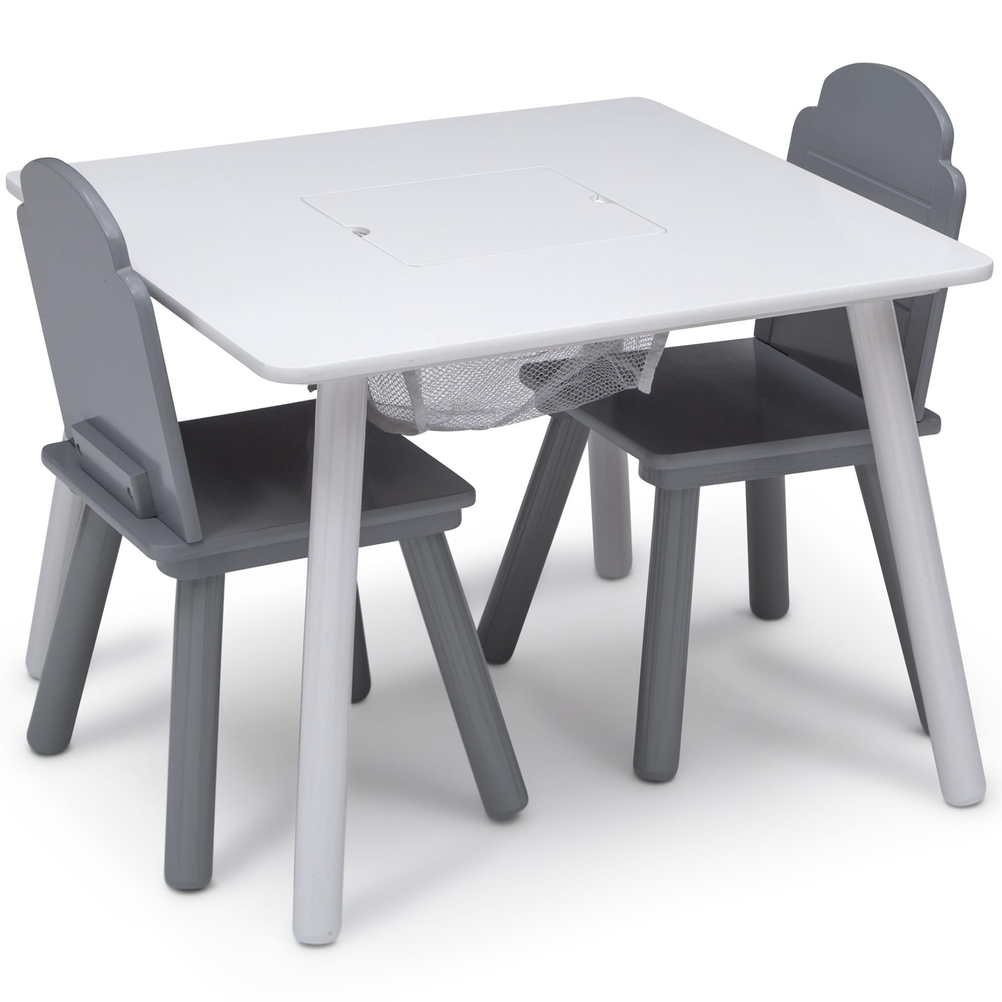 Close-up of chair detailing on Finn set in white and grey.