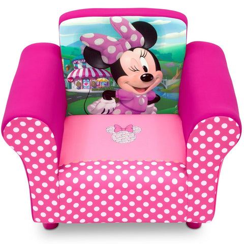 Delta Children Minnie Mouse chair back view emphasizing sturdy wood frame and durable design