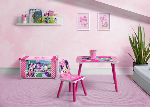 Delta Children Minnie Mouse chair close-up with toddler-friendly seating and cheerful design
