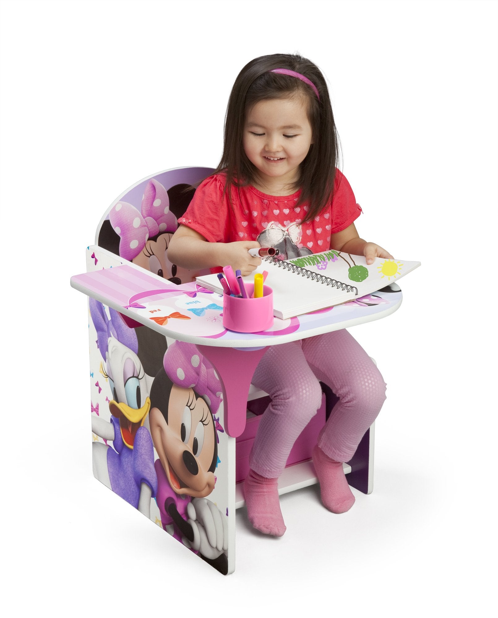 Delta Children Minnie Mouse chair desk fabric and wood construction details