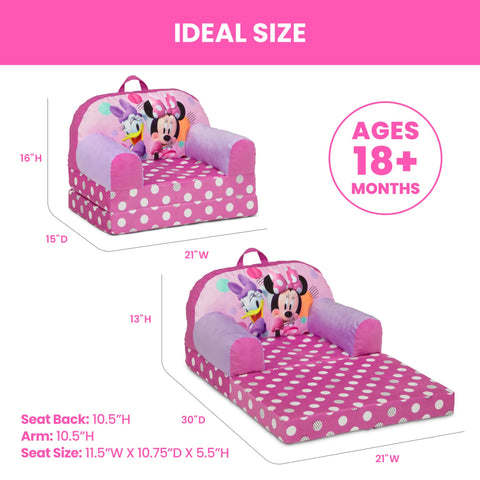 Delta Children Minnie Mouse Cozee Buddy Flip-Out Chair pink features comfy foam that keeps shape.