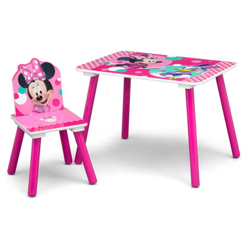 Delta Children Minnie Mouse table graphic close-up showing colorful decals for visual appeal