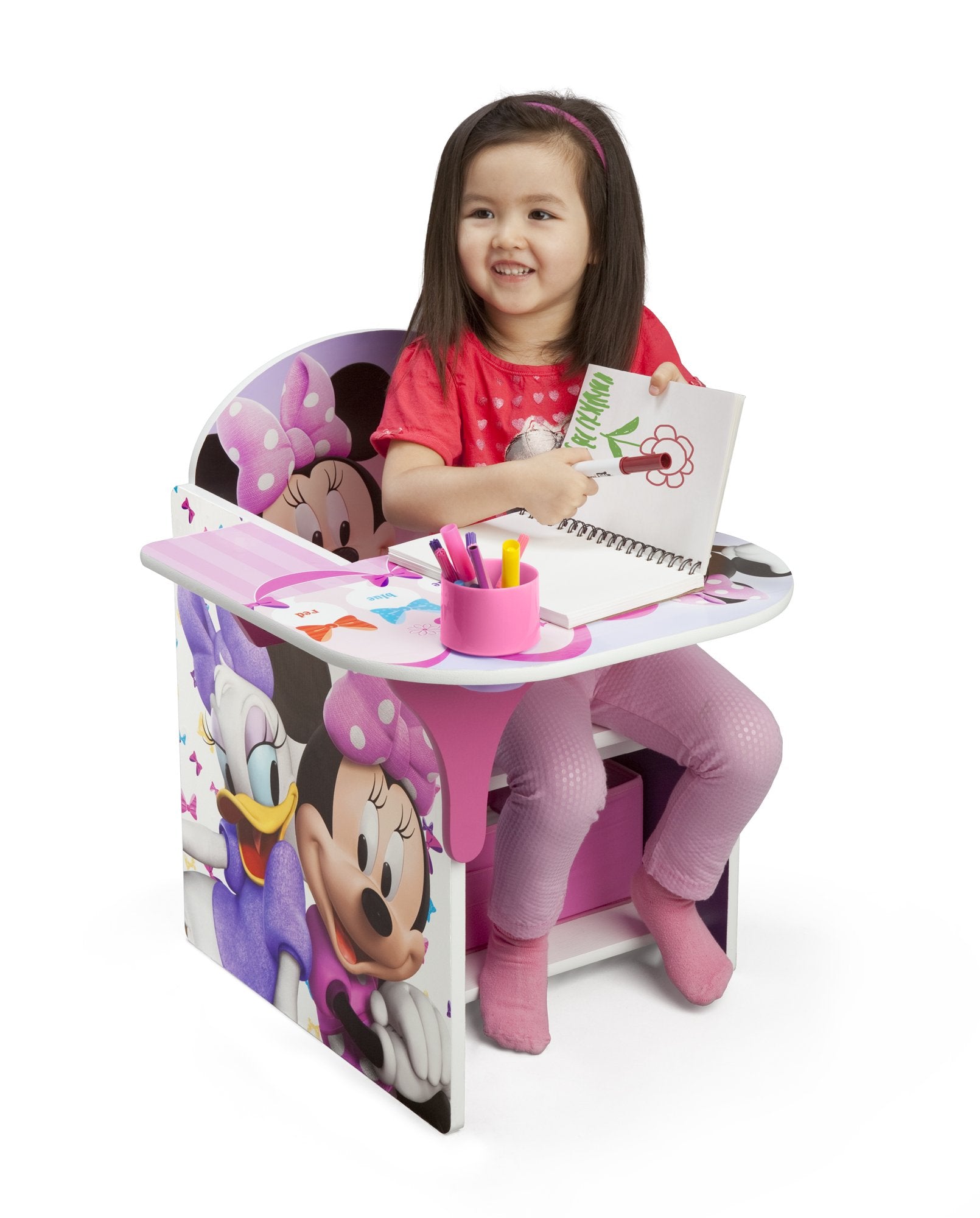 Delta Children Minnie Mouse chair desk under-seat storage bin accessible by child