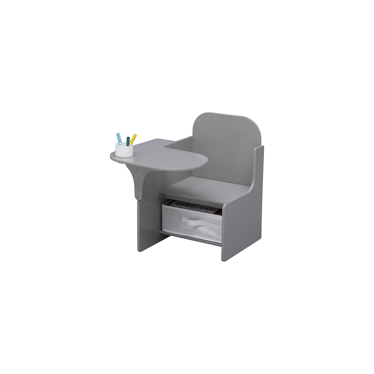 Delta Children MySize Chair Desk Grey front view, compact for small spaces.