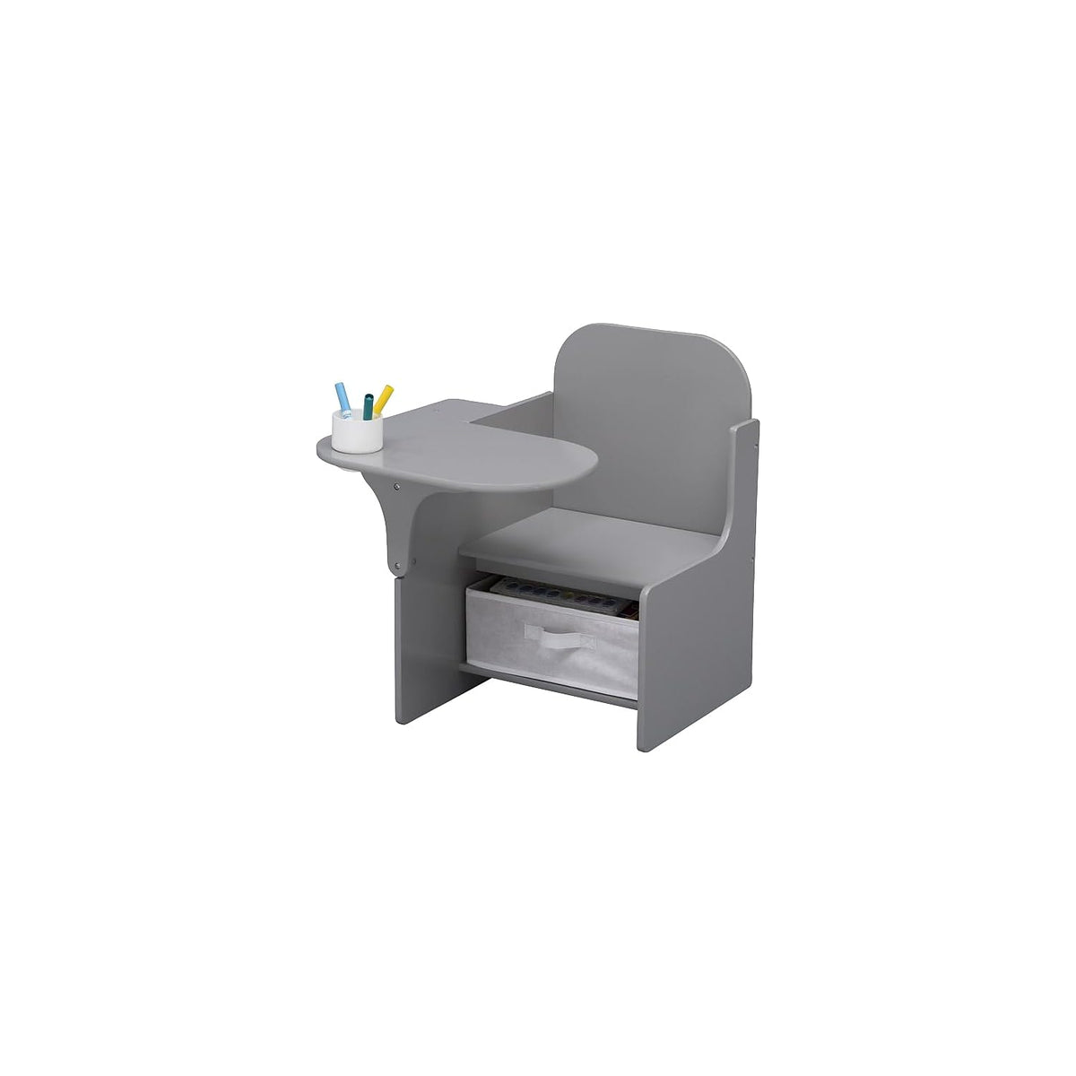 Delta Children MySize Chair Desk Grey front view, compact for small spaces.