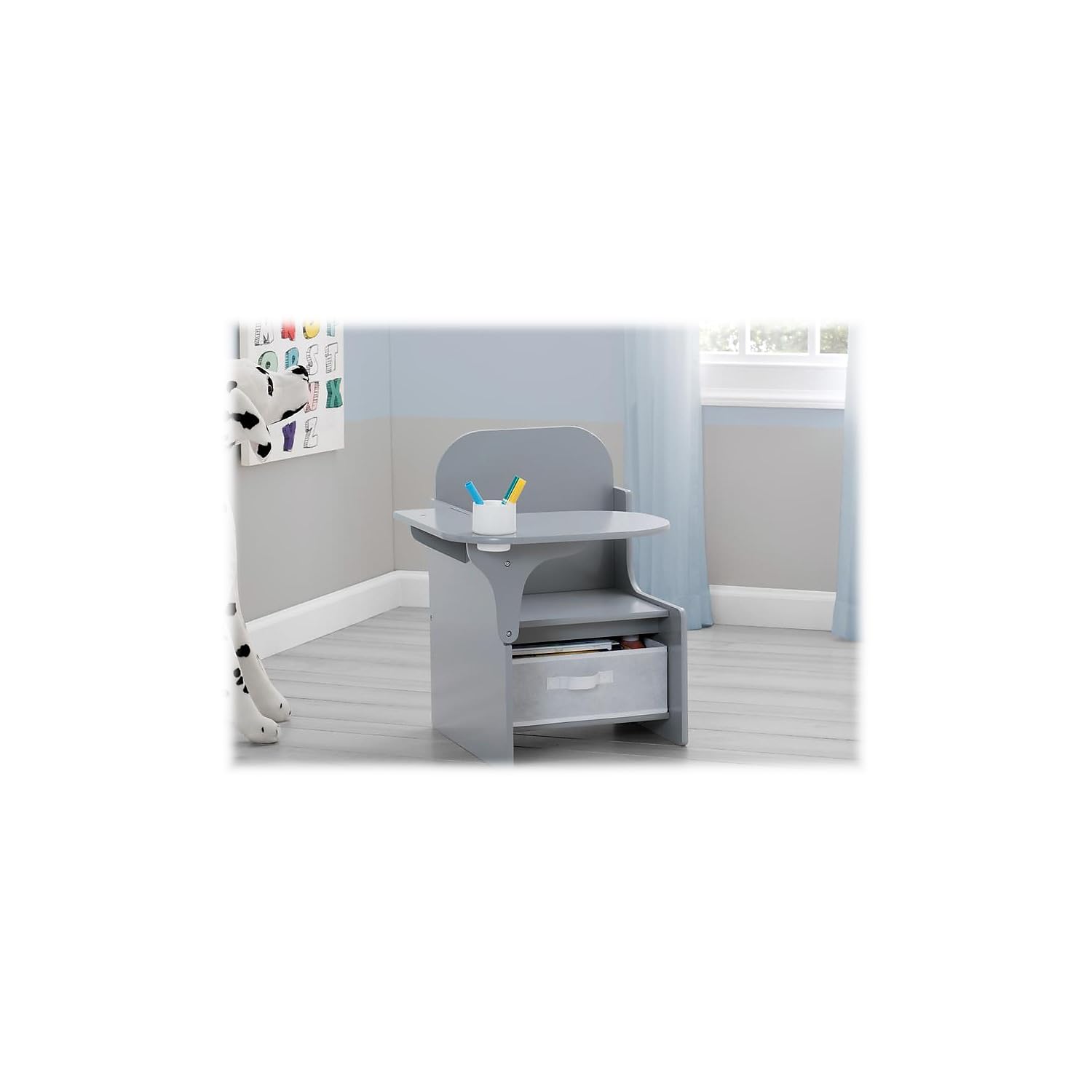 Delta Children MySize Chair Desk Grey, removable cup holder for art tools and snacks.