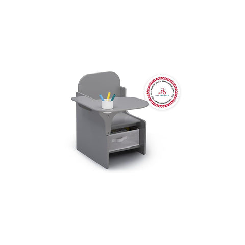 Delta Children MySize Chair Desk Grey, storage bin under seat for organized art supplies.