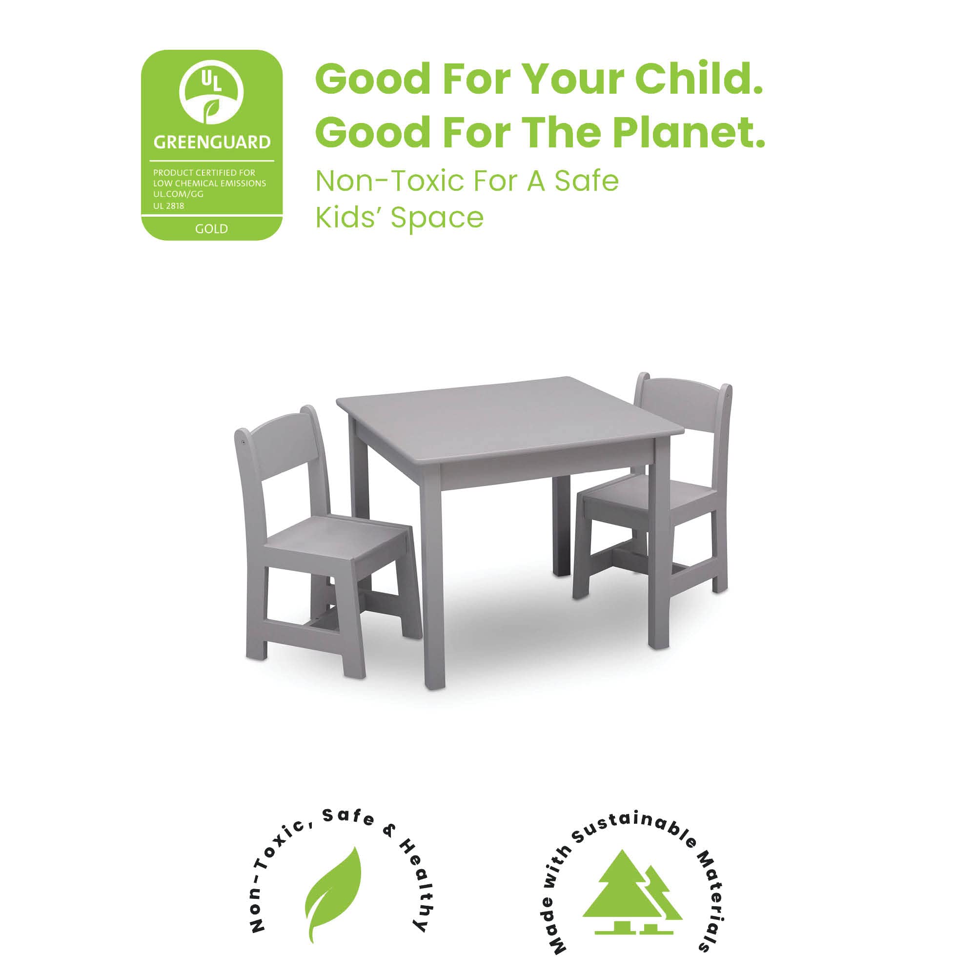 Delta Children MySize chair grey front view, sturdy seating.