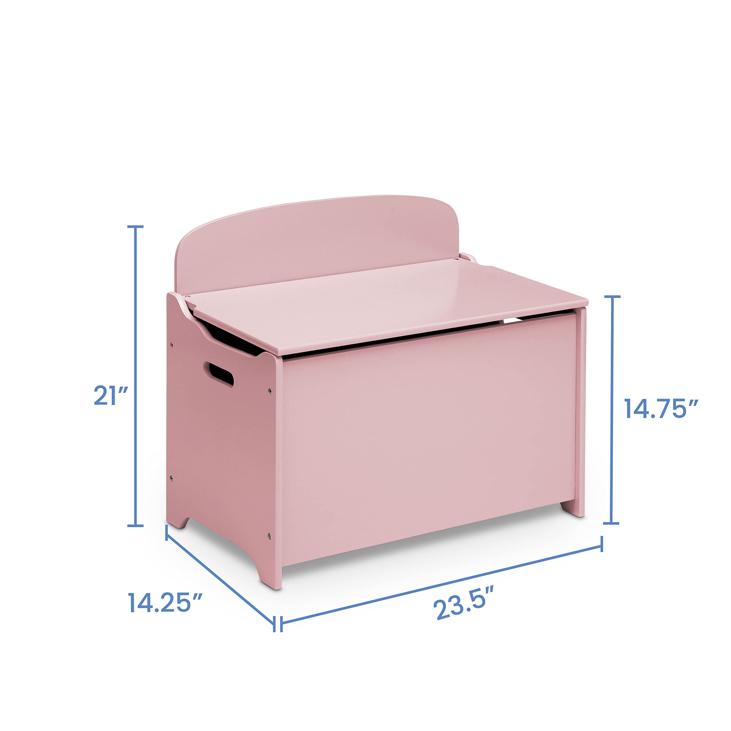 Delta Children MySize Deluxe Toy Box Dusty Rose cutout handles for easy transport.