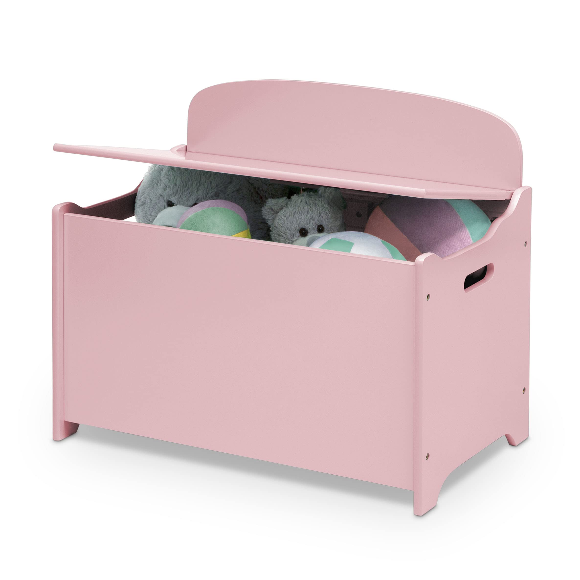 Delta Children MySize Deluxe Toy Box Dusty Rose dimensions show generous storage.