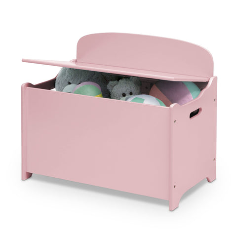 Delta Children MySize Deluxe Toy Box Dusty Rose dimensions show generous storage.