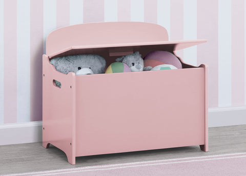 Delta Children MySize Deluxe Toy Box Dusty Rose lid open shows easy toy access.