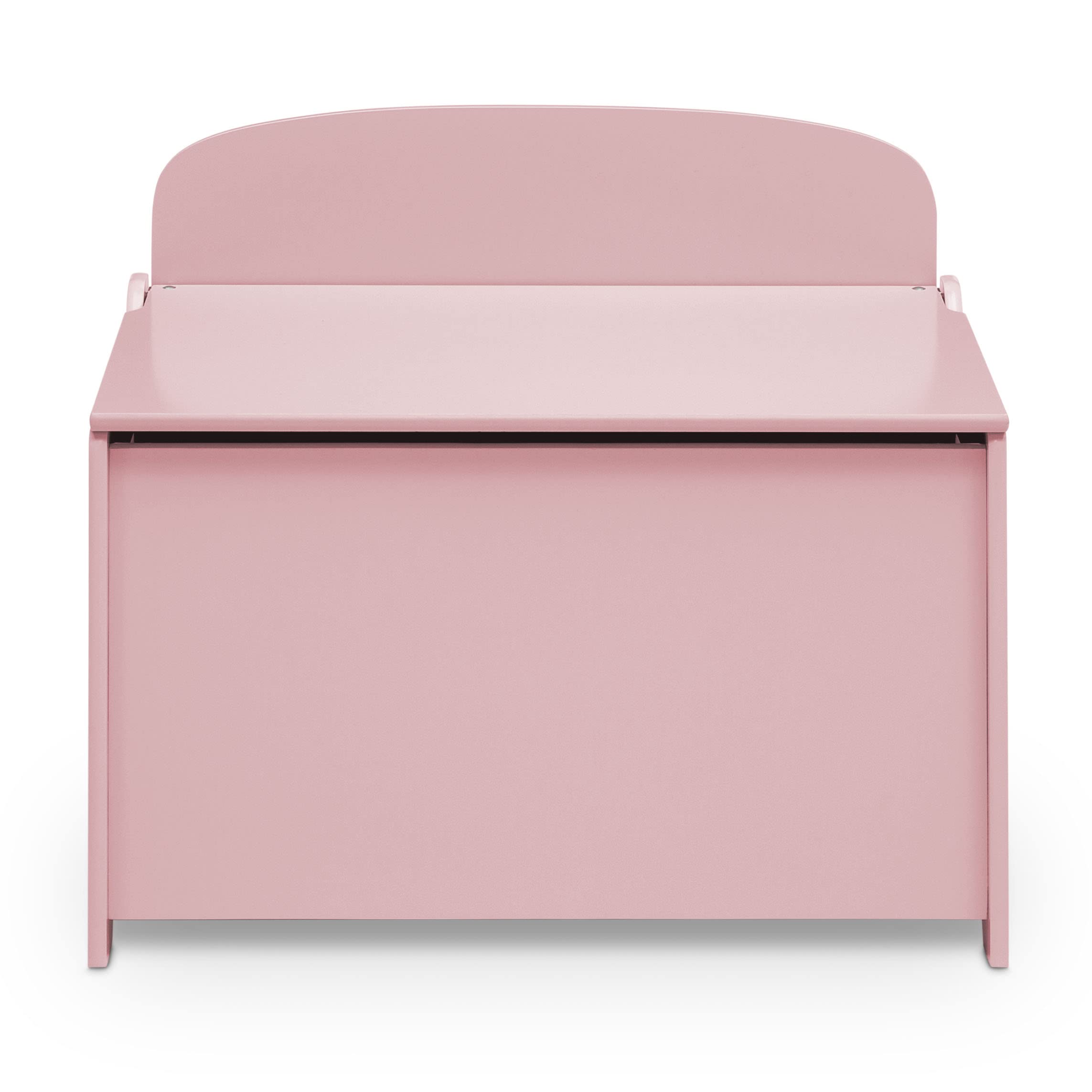 Delta Children MySize Deluxe Toy Box Dusty Rose safety lid ensures gentle close.