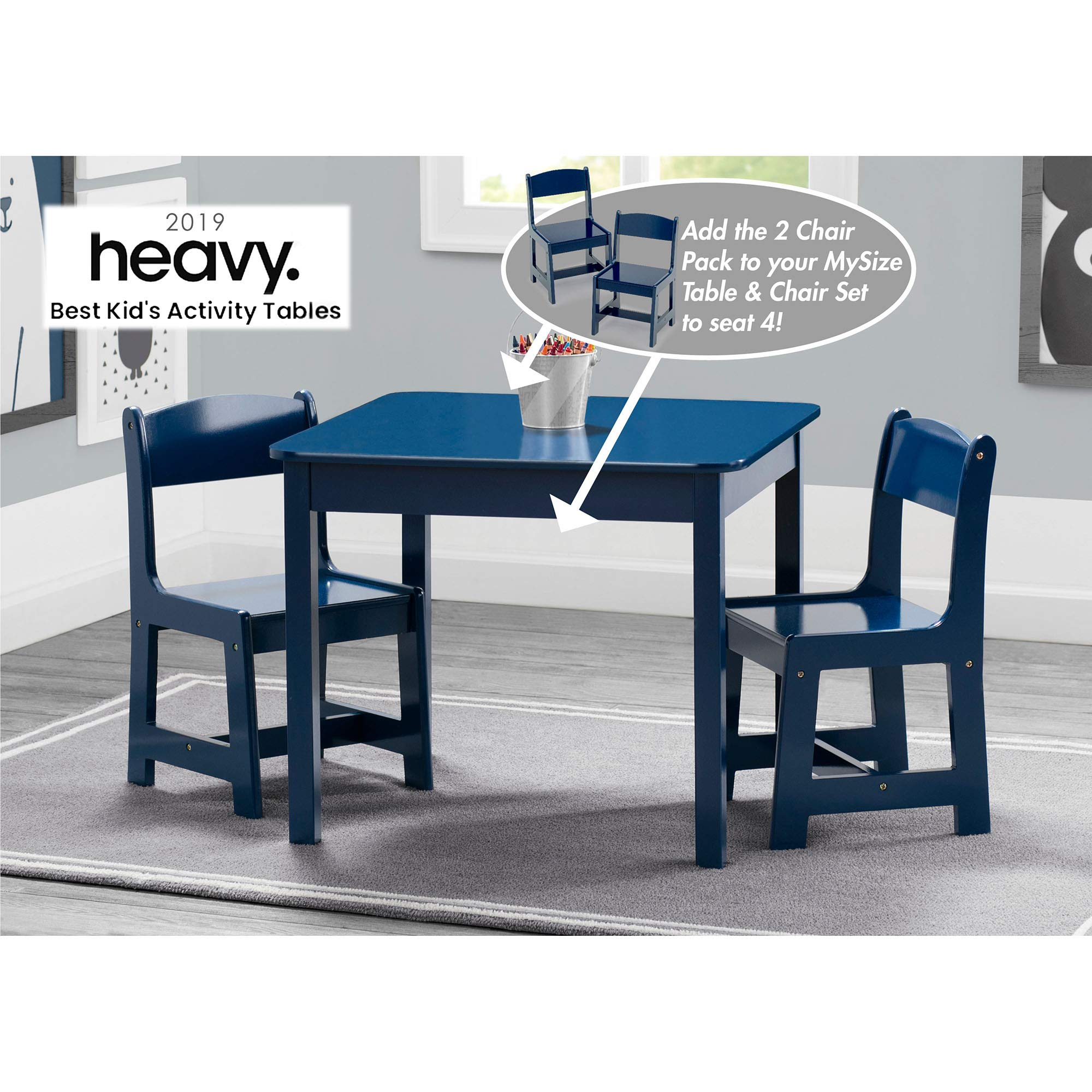 Delta Children MySize chairs in deep blue, sized for growing kids and homework.