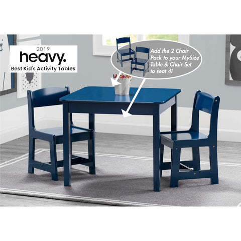 Delta Children MySize chairs in deep blue, sized for growing kids and homework.
