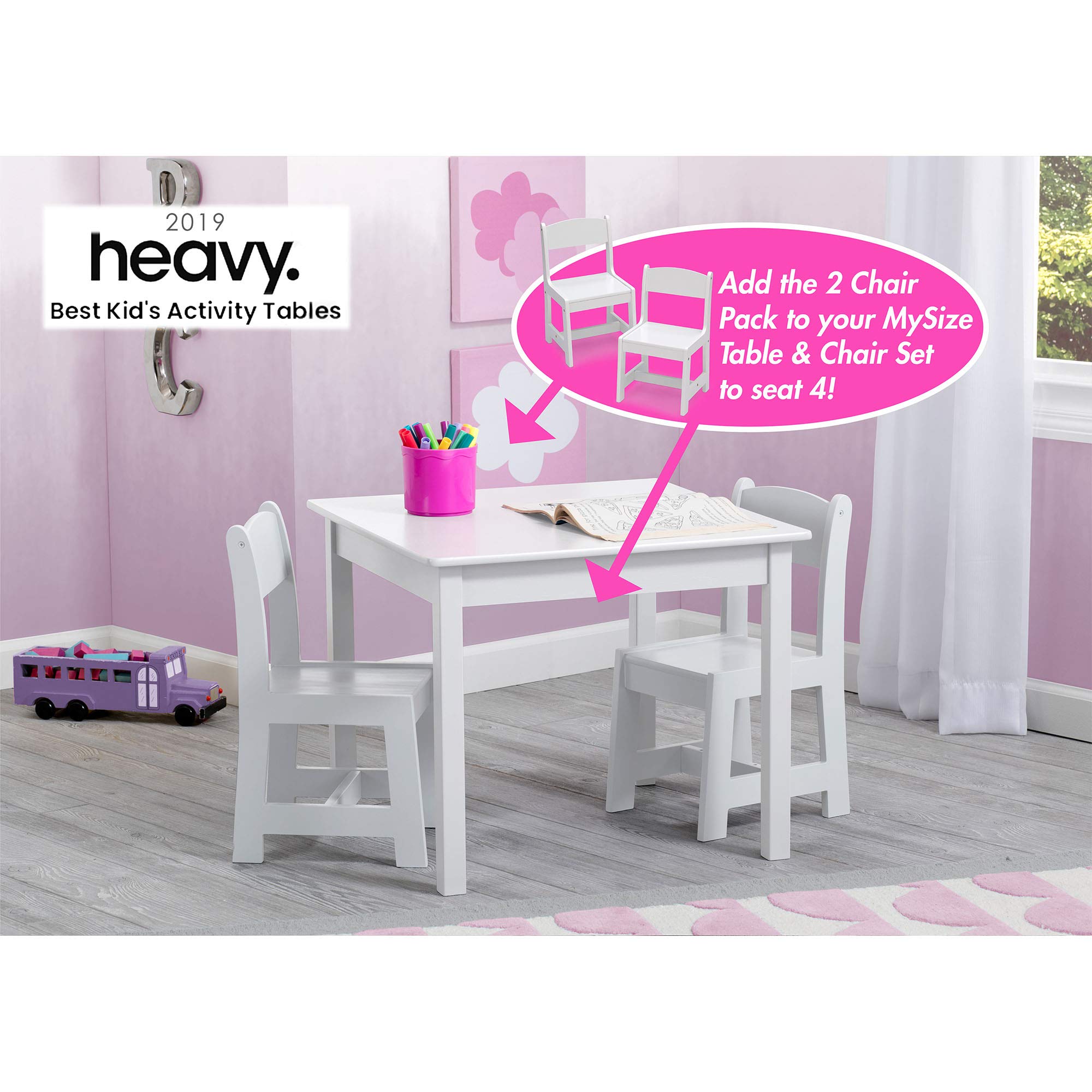 Delta Children MySize chair side view shows sturdy wooden design