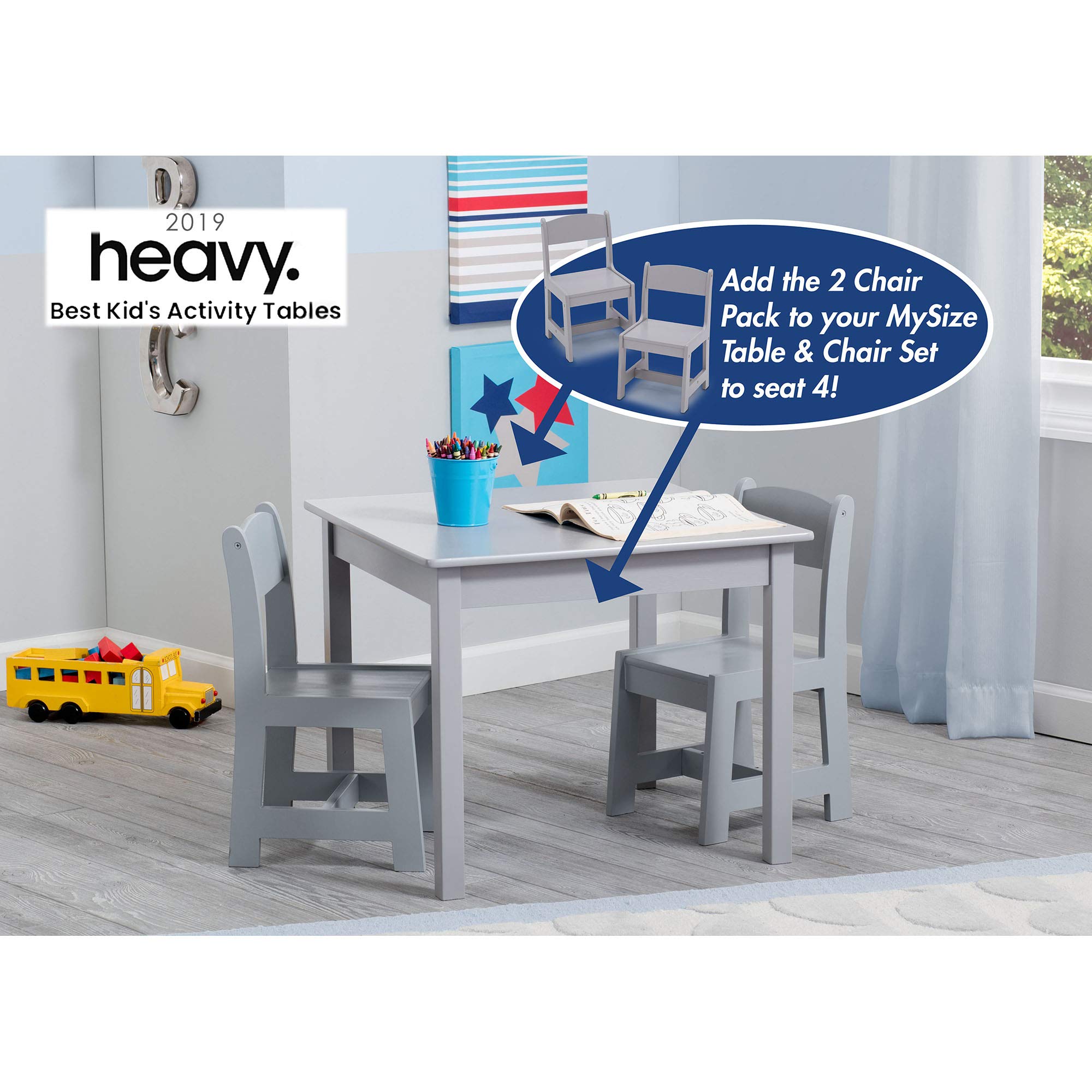 Delta Children MySize table grey, assembled dimensions for growing kids.