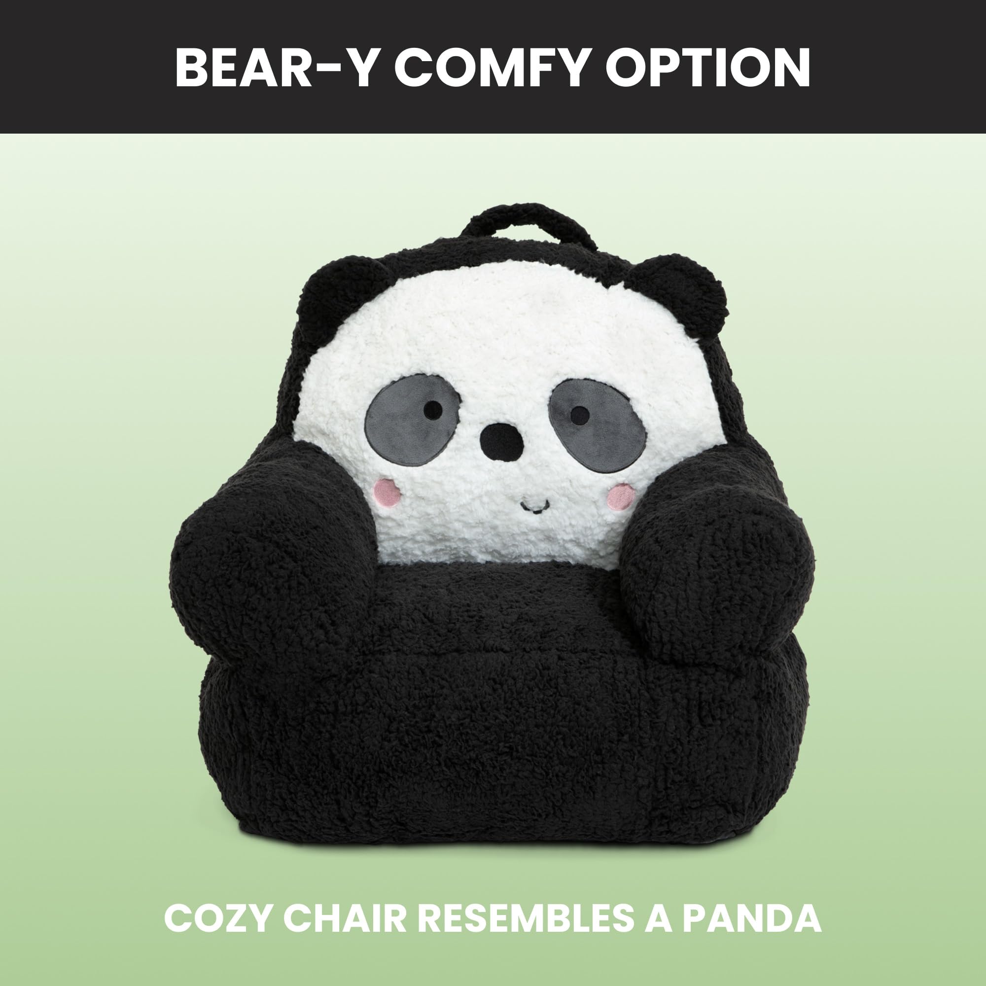 Delta Children Panda Cozee Buddy Chair closeup highlights soft fabric texture