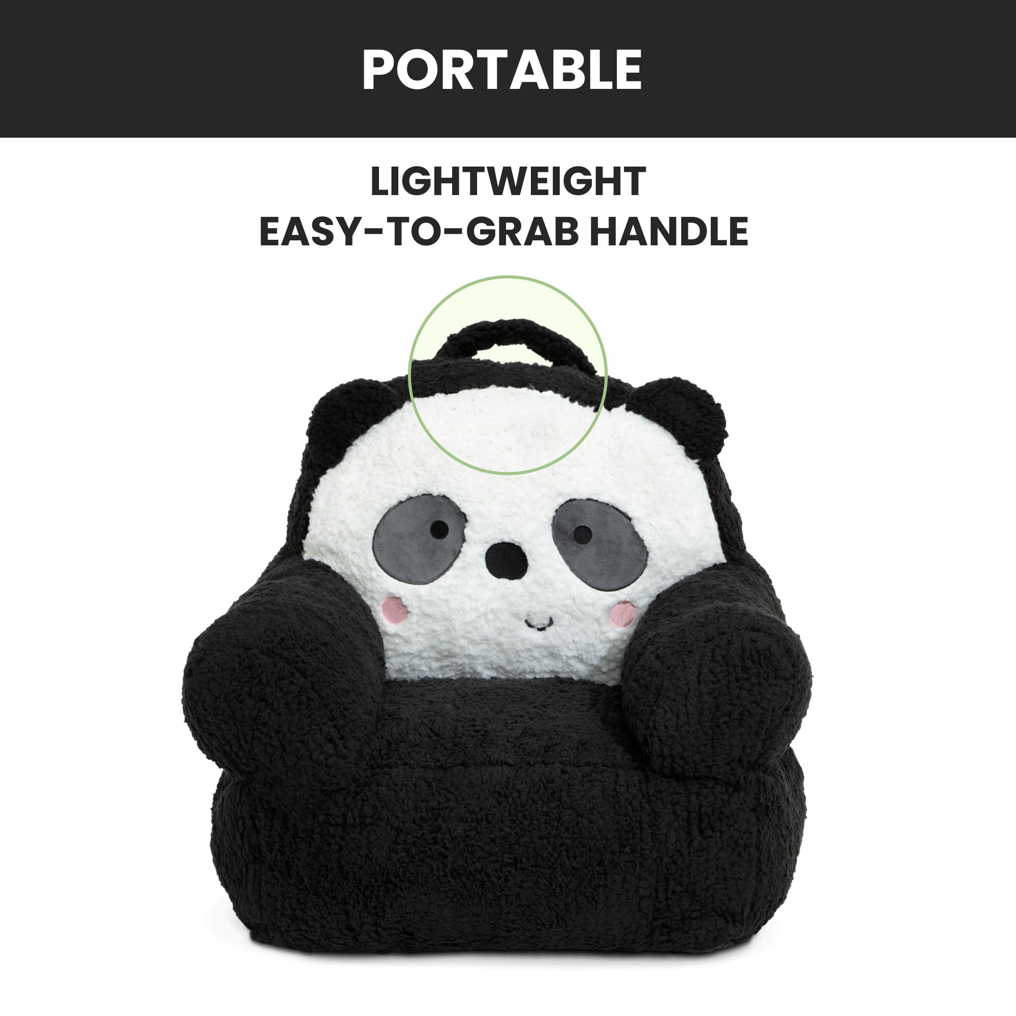 Delta Children Panda Cozee Buddy Chair seat details show compact toddler-friendly dimensions